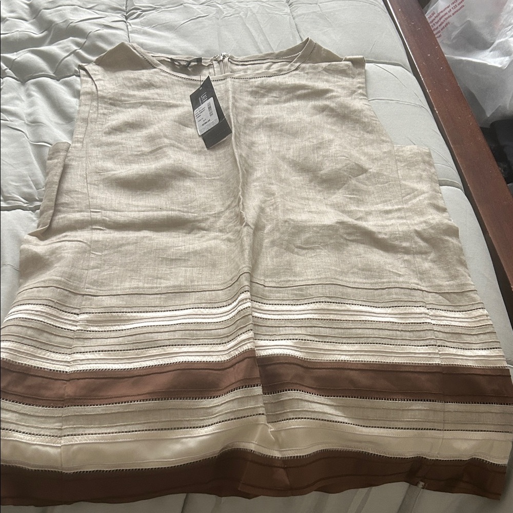 Lafayette 148 New York Beige and Brown A-Line blouse